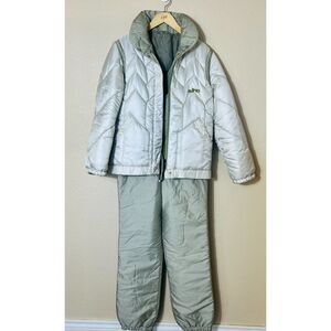 Vintage Elho 2 Piece Ski Outfit Snow Bibs Jacket Women Size 12 Winter Green Y2k